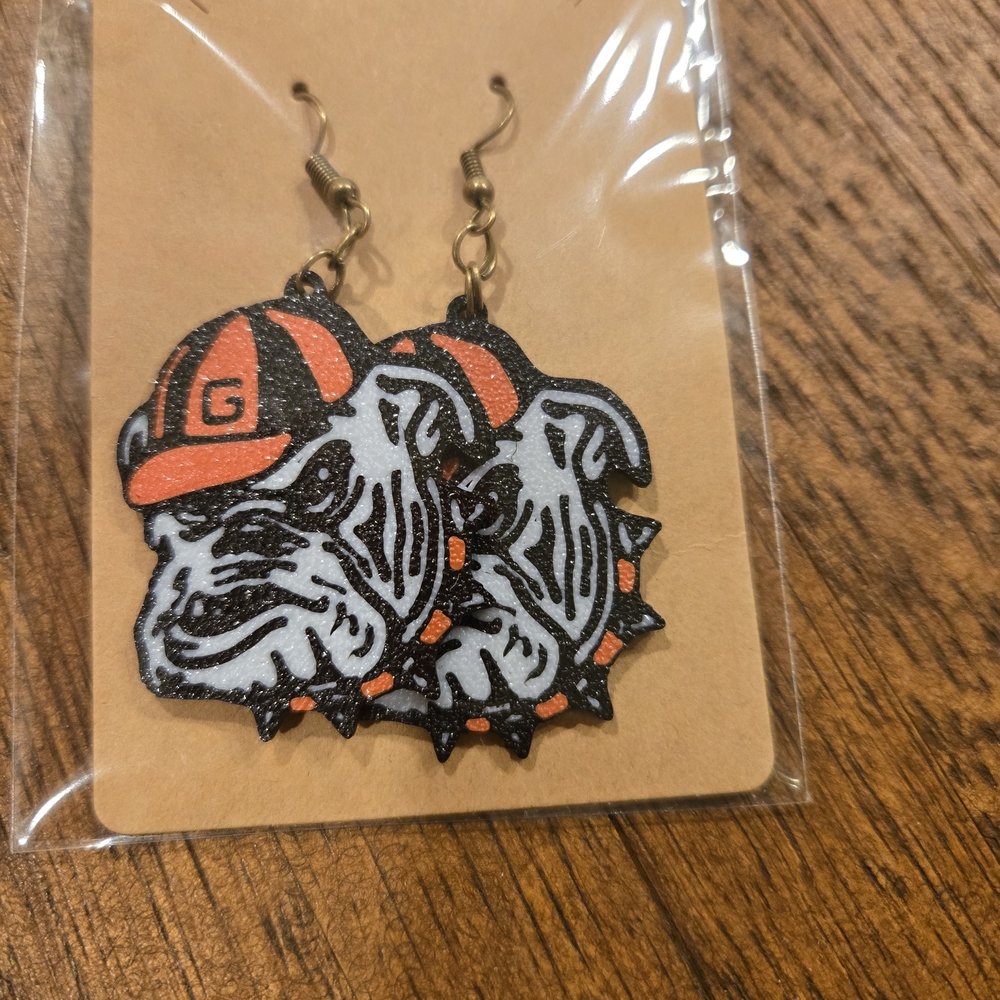 Bulldog Earrings with Orange Cap